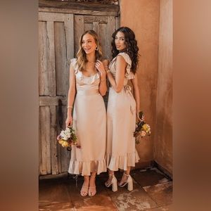 Show Me Your Mumu Alexis Midi Dress in Champagne Luxe Satin size Medium
